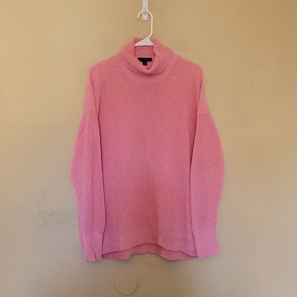 JCrew Sweater Women Medium Pink Turtleneck Cotton Cashmere Blend Ribbed Academia